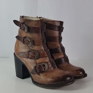 Freebird By Steven Bates Cognac Distressed Ankle Boots